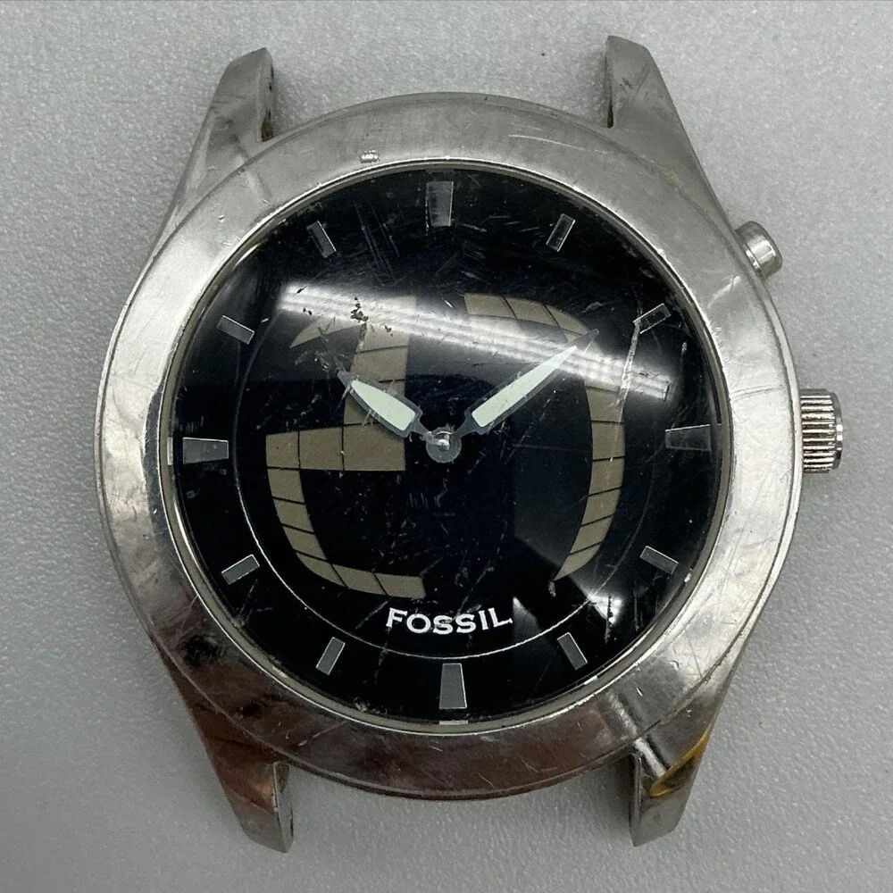 Fossil JR-8522 Mens Watch 40mm Black Dial Stainless For Parts Analog Not Running